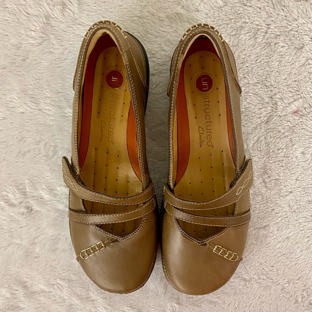 Clarks Unstructured Tan Leather Mary Jane Flats Women’s Size 7.5 M - Picture 6 of 10